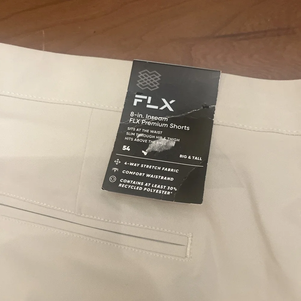 FLX Men's Beige Stretch Premium Shorts Big & Tall Size 54 Comfort Waist NWT